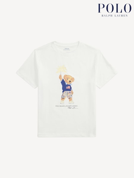 Polo Ralph Lauren White Boys Polo Bear Graphic T-Shirt (F37694) | £49 - £55