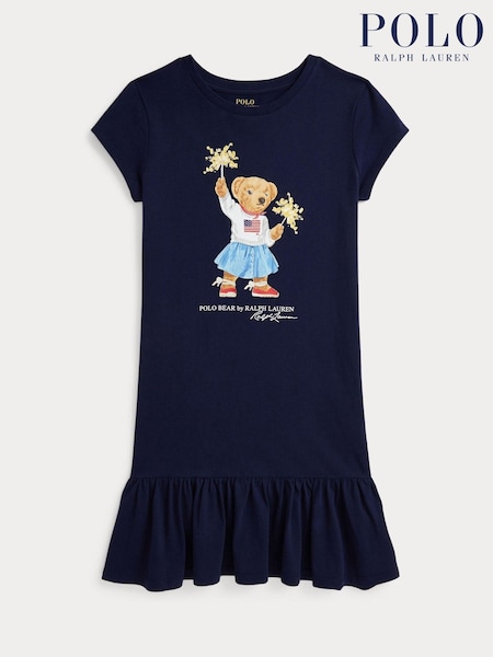 Polo Ralph Lauren Blue Girls Polo Bear Jersey Dress (F37696) | £99