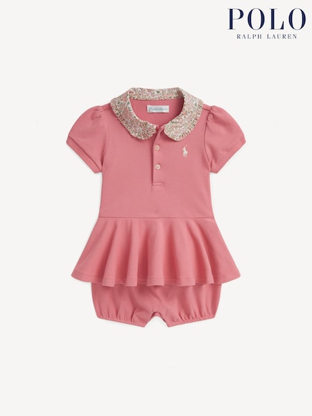 Polo Ralph Lauren Pink Stretch Mesh Peplum Rompersuit (F37710) | £75
