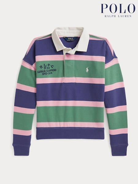 Polo Ralph Lauren White Girls Stripe Block Rugby Shirt (F37711) | £115