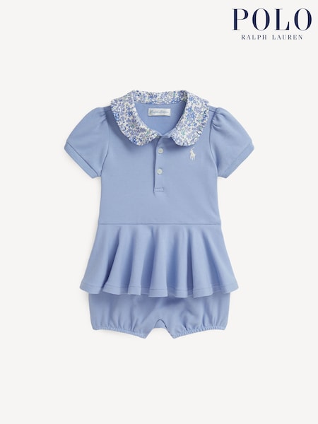 Polo Ralph Lauren Blue Stretch Mesh Peplum Rompersuit (F37721) | £75