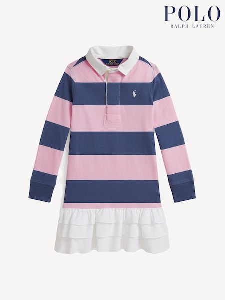 Polo Ralph Lauren Pink Girls Block Stripe Collared Rugby Dress (F37722) | £105