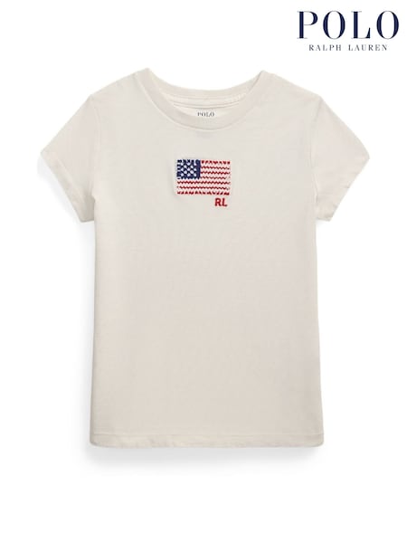 Polo Ralph Lauren Cream Girls Icon Flag Logo T-Shirt (F37884) | £55 - £59