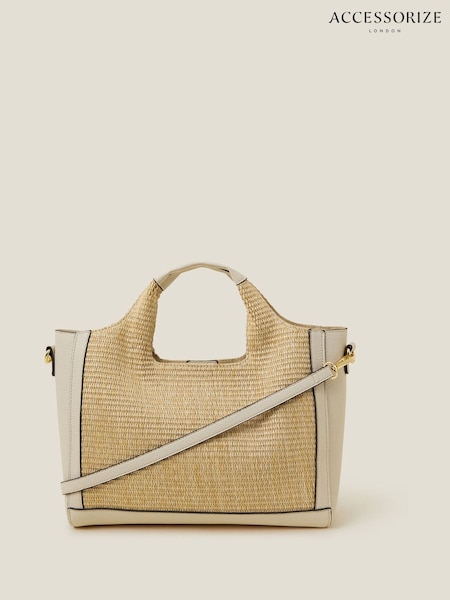 Accessorize Cream Jute Faux Leather Handbag (F38144) | £35