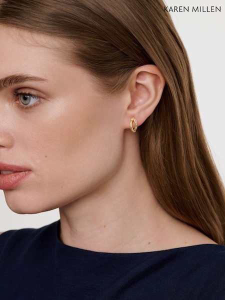 Karen Millen Gold Tone Oval Pave Chain Stud Earrings (F38239) | £40