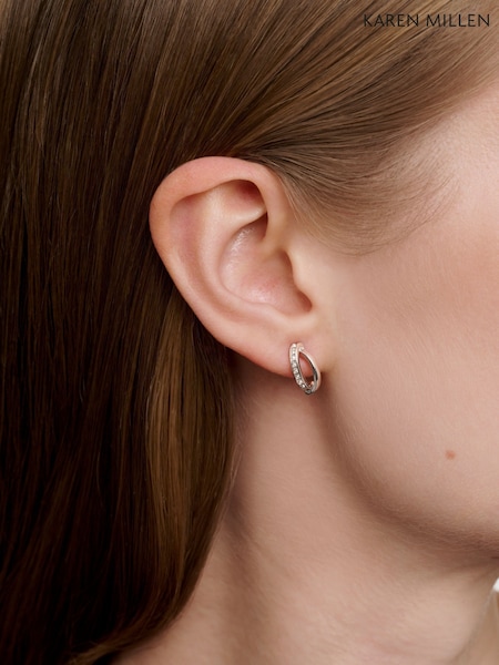 Karen Millen Silver Tone Oval Pavé Chain Stud Earrings (F38247) | £40