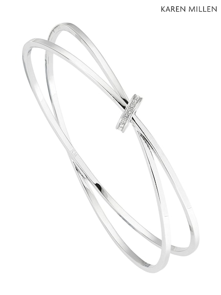 Karen Millen Silver Tone Oval Pavé Chain Bangle (F38266) | £65