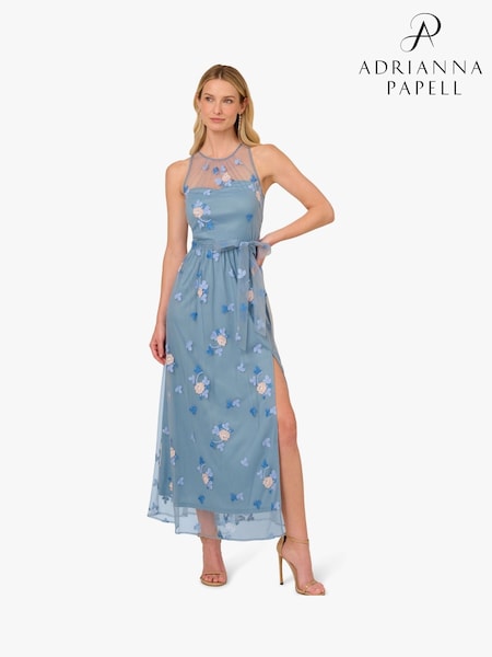 Adrianna Papell Blue Halter Embroider Maxi (F38311) | £169