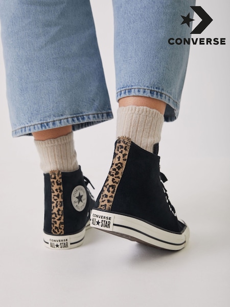 Converse Leopard Black Chuck Taylor Suede All Over High Trainers (F38334) | £70