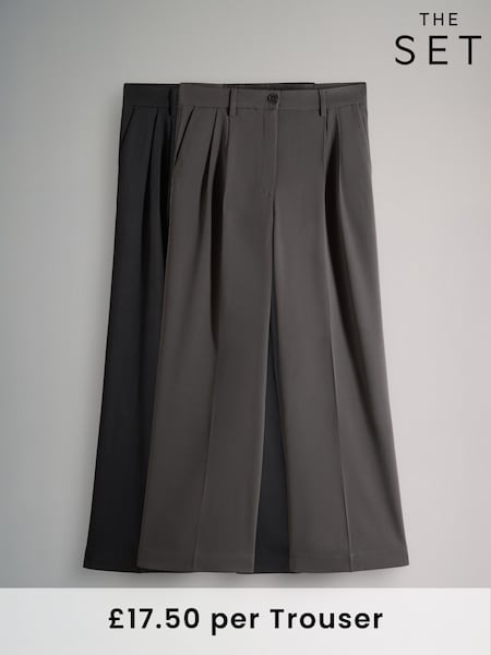 The Set Black/Grey 2 Pack Wide Leg Pleated Trousers (F38491) | £34