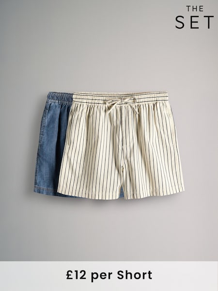 The Set Mid Blue/Ecru Stripe 2 Pack Pull On Denim Shorts (F38503) | £24
