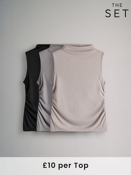 The Set Black/Taupe Brown/Grey 3 Pack Soft Touch Drape Sleeveless Tops (F38508) | £30