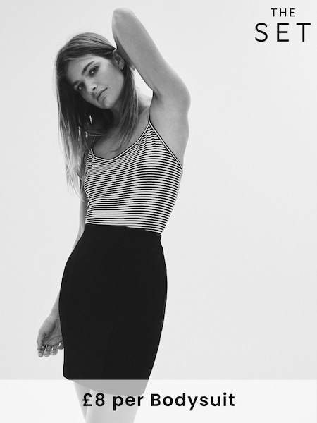 The Set Black/Stripe/Grey Marl/White 4 Pack Strappy Bodysuits (F38515) | £32