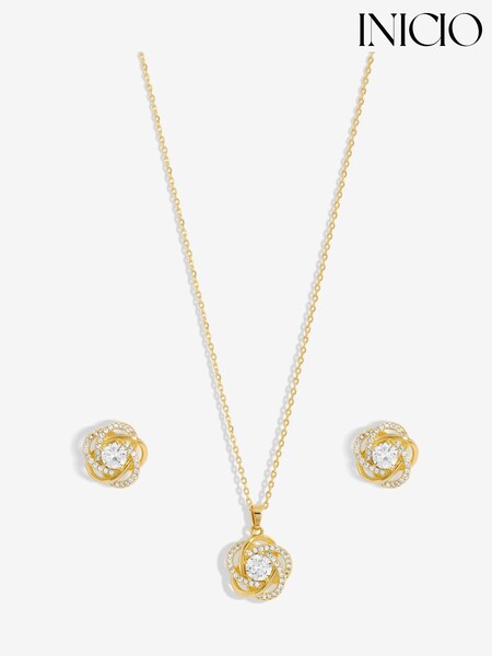 Inicio Gold Tone Cubic Zirconia Knot Set Gift Boxed (F38529) | £30