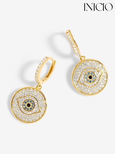 Inicio Gold Tone Evil Eye Huggie Gift Pouch Earrings (F38538) | £30