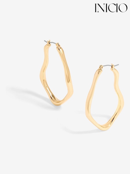 Inicio Gold Tone Molten Large Hoop Earrings - Gift Pouch (F38565) | £20