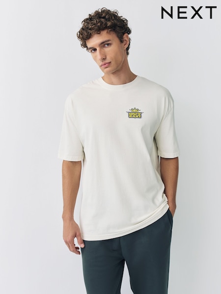 White Ecru Outkast Relaxed Fit Band Graphic Print T-Shirt (F38574) | £25