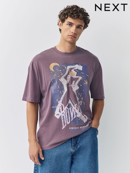 Purple David Bowie Regular Fit Band Graphic Print T-Shirt (F38578) | £25