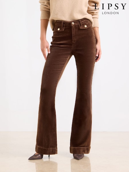 Lipsy Chocolate Brown Cord Glam Flare Leg Jeans (F38631) | £52