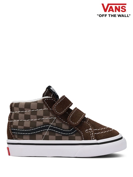 Vans Boys Check SK8 Mid Reissue Brown Trainers (F38641) | £40