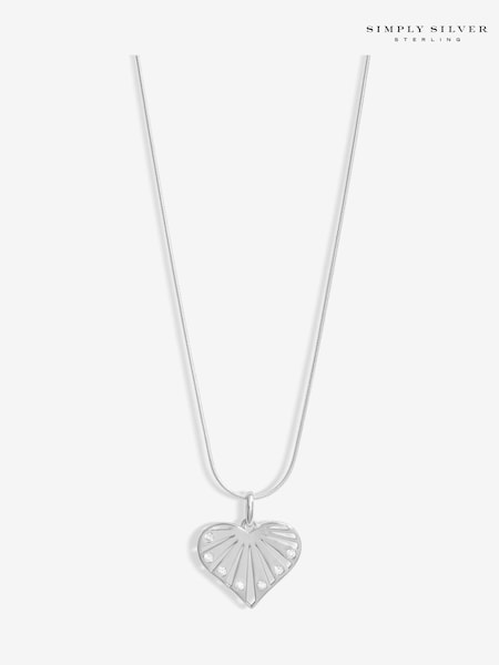 Simply Silver Silver Tone 925 Cubic Zirconia Cut Out Heart Pendant (F38744) | £35