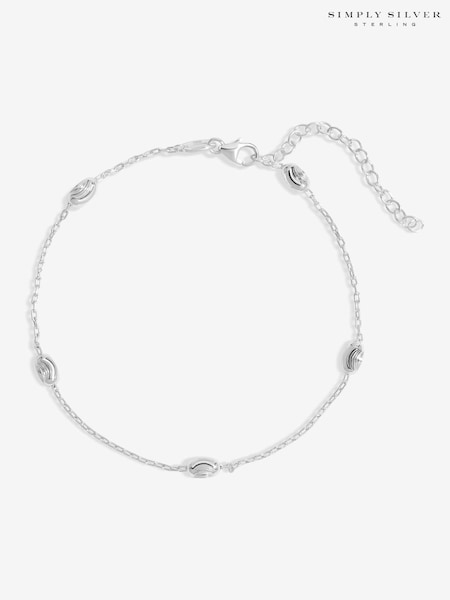 Simply Silver Silver Tone 925 Polished Textured Nugget Chain Bracelet (F38763) | £25