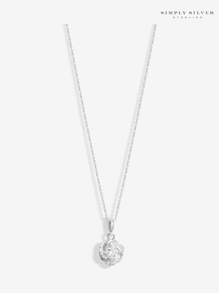 Simply Silver Silver Sterling 925 Cubic Zirconia Twist Halo Pendant Necklace (F38782) | £25