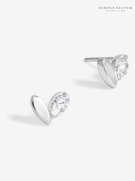 Simply Silver Silver Sterling 925 Polished and Crystal Heart Stud Earrings (F38841) | £20
