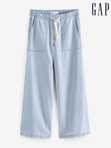 Gap Blue Stripe Mid Rise Pull On Wide Leg Easy Baggy Jeans (F38883) | £65