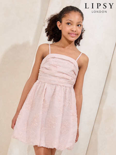 Lipsy Pink Mini Teen Jacquard Puffball Dress (10-16yrs) (F38943) | £0