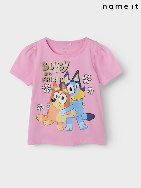 Name It Pink Bluey Short Frill Sleeve T-shirt (F40024) | £14