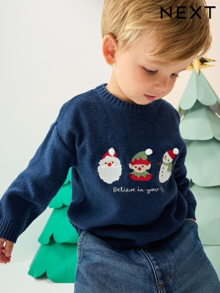Navy Blue Knitted Christmas Jumper (3mths-7yrs) (F40039) | £16 - £18