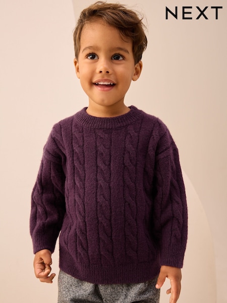 Plum Stripe Cable Knit Crew Neck Jumper (3mths-7yrs) (F40048) | £14 - £16