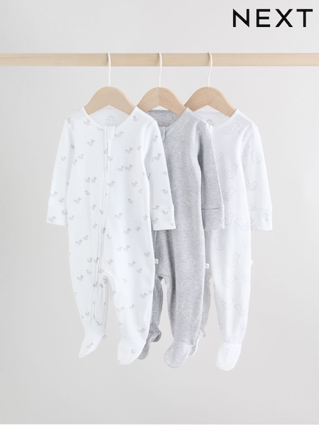 Grey Baby Two Way Zip Sleepsuits 3 Pack (0-2yrs) (F40052) | £16 - £18