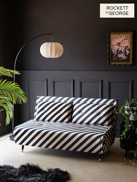 Rockett St George Studio Stripe Velvet Sand & Black Mabel Large 2 Seater Sofabed (F40080) | £650