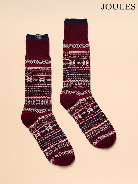 Joules Alby Berry Red Fair Isle Socks (F40092) | £9.95