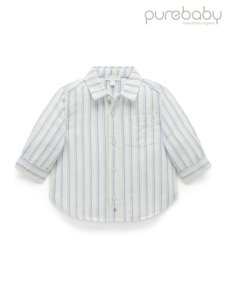 Purebaby Blue Stipped Linen Blend Long Sleeve Shirt (F40094) | £28