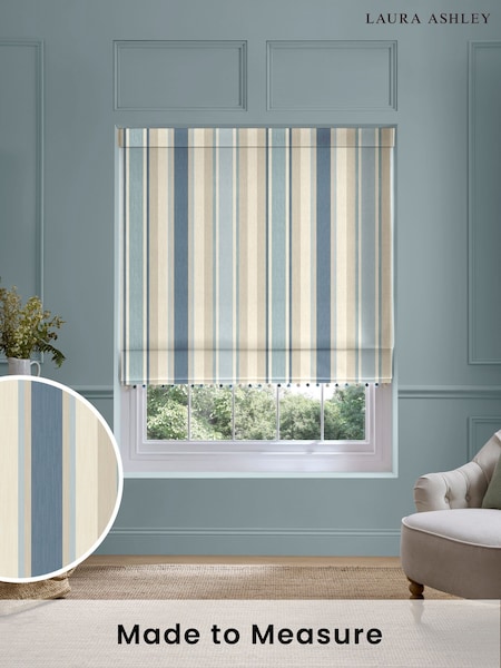 Laura Ashley Blue Awning Stripe Made to Measure Roman Blind (F40129) | £109
