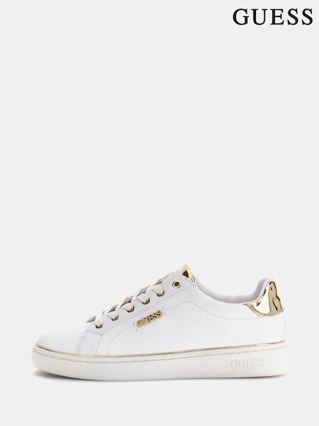 Guess Beckie Debossed Logo White Trainers (F40131) | £85