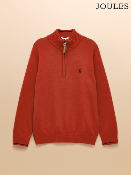 Joules Boys' Hillside Orange Knit Quarter Zip (F40185) | £24 - £30