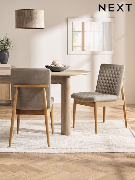 Set of 2 Monza Faux leather Mink Atlas Dark Wood Leg Dining Chairs (F40200) | £360