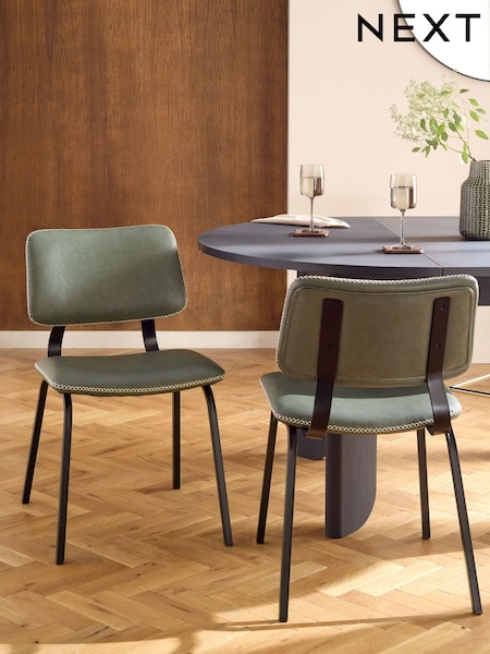 Set of 2 Distressed Faux Leather Green Aiden Black Leg Dining Chairs (F40206) | £210