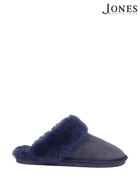 Jones Bootmaker Blue Bella Rose Sheepskin Mules Slippers (F40218) | £49