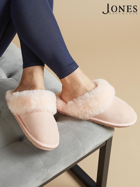 Jones Bootmaker Pink Bella Rose Sheepskin Mules Slippers (F40219) | £49