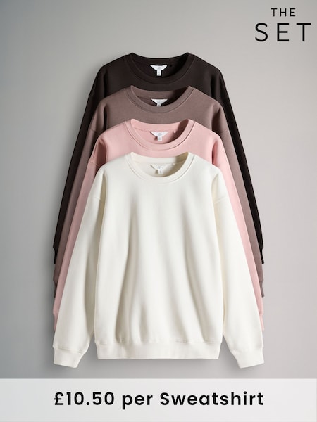 The Set Chocolate Brown/Taupe Brown/Dusty Pink/Cream 4 Pack Relaxed Crew Neck Sweatshirt (F40242) | £0