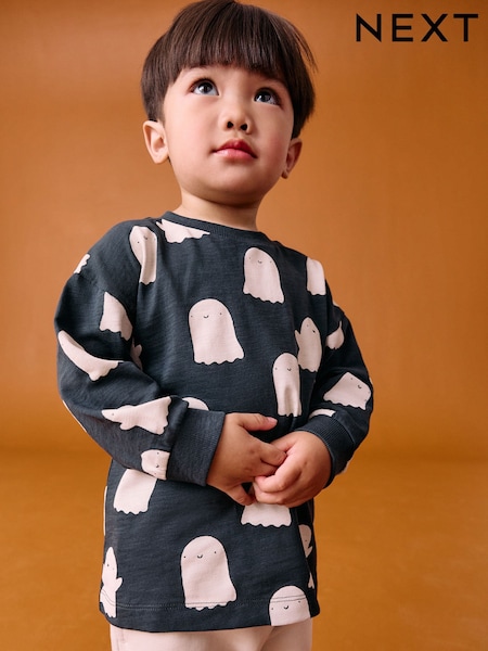 Grey/White Ghost All Over print Halloween Long Sleeve Graphic Print T-Shirt (3mths-7yrs) (F40255) | £6 - £8