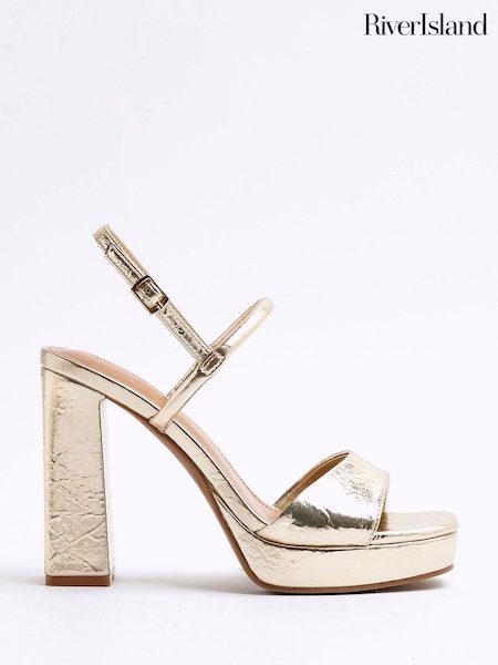 River Island Gold Sling Back Platform Sandals (F40345) | £38