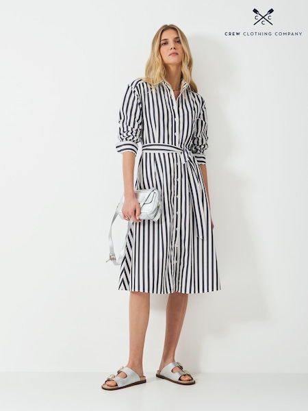 Crew Clothing Company Blue Eleanor 100% Cotton Shirt Dress (F40416) | £0