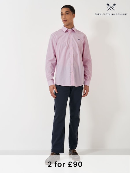 Crew Clothing Company Pink Classic Micro Gingham 100% Cotton Shirt (F40417) | £59