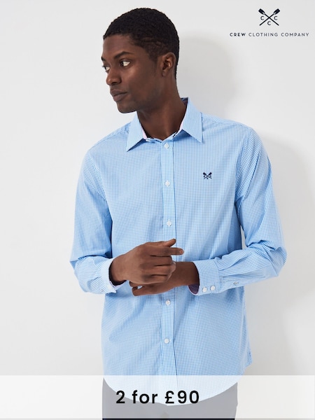 Crew Clothing Company Blue Classic Micro Gingham 100% Cotton Shirt (F40421) | £59